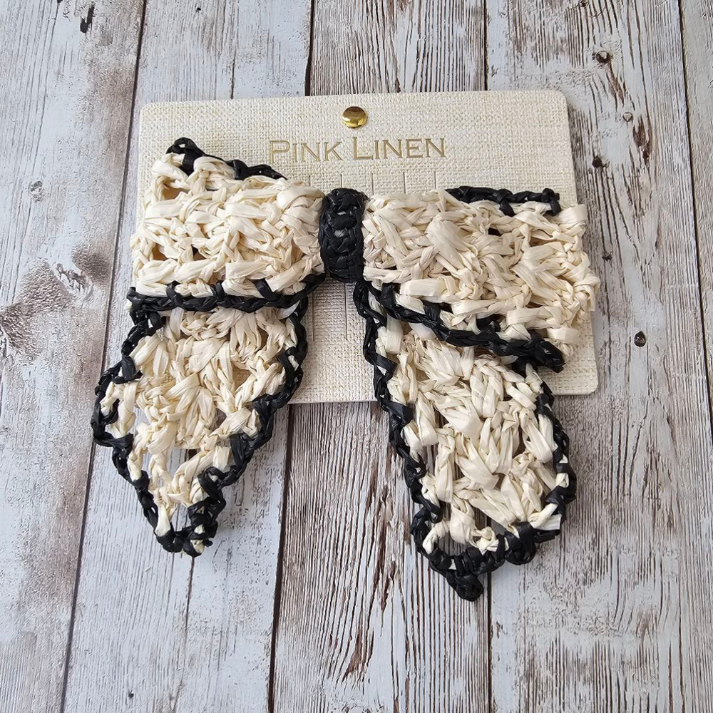 Women's Pink Linen Hair bow clip Beige Black